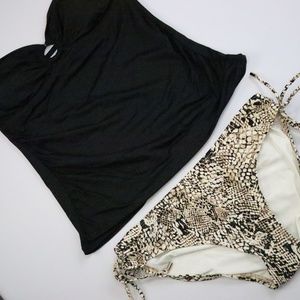 New CALVIN KLEIN Black & Snakeprint Bikini Size Medium